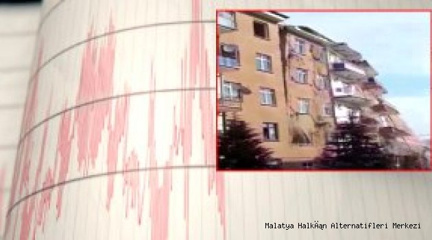 Elazığ'da bugün meydana gelen 4.2 büyüklüğündeki depremde hasarlı bina çöktü