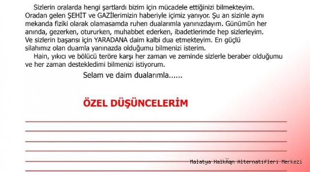 Malatya Adalet Partisinden  Mehmetçik İçin Mektup Yazma Kampanyası