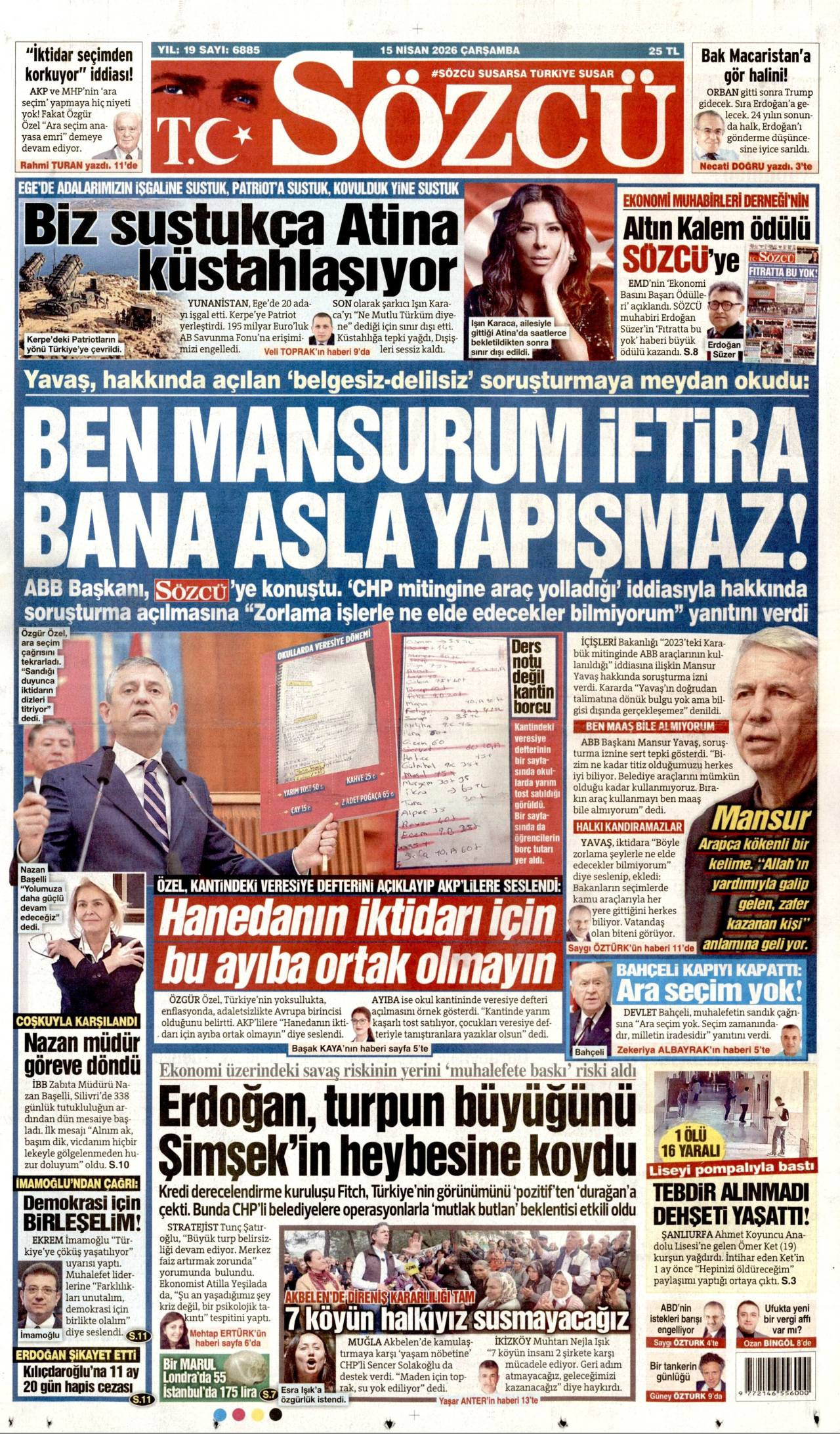 Sözcü Gazetesi Gazete Manşeti