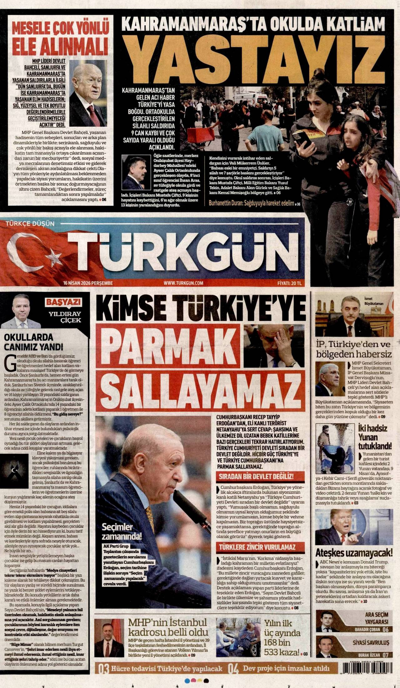 Türkgün Gazetesi Gazete Manşeti
