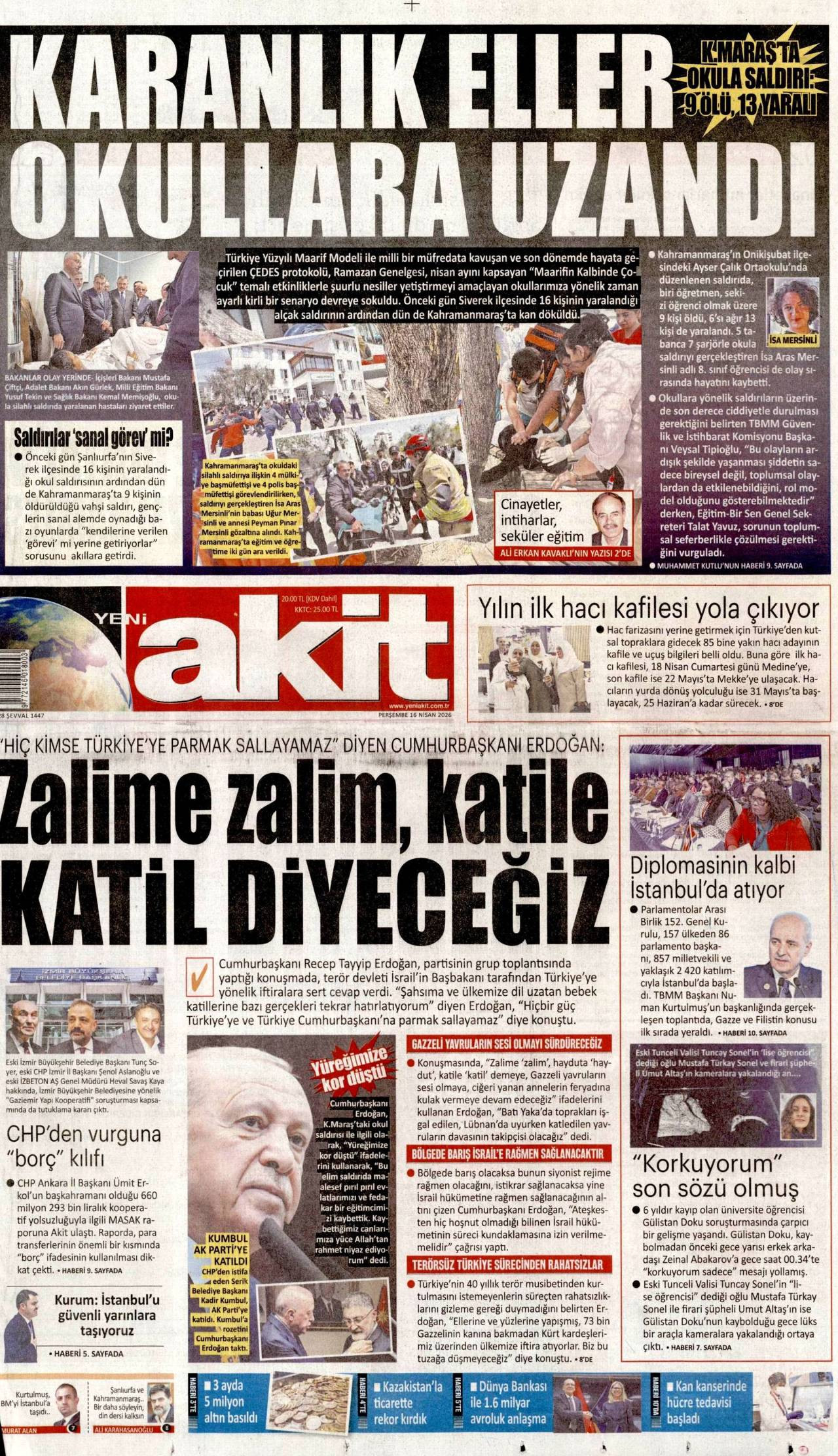 Yeni Akit Gazetesi Gazete Manşeti