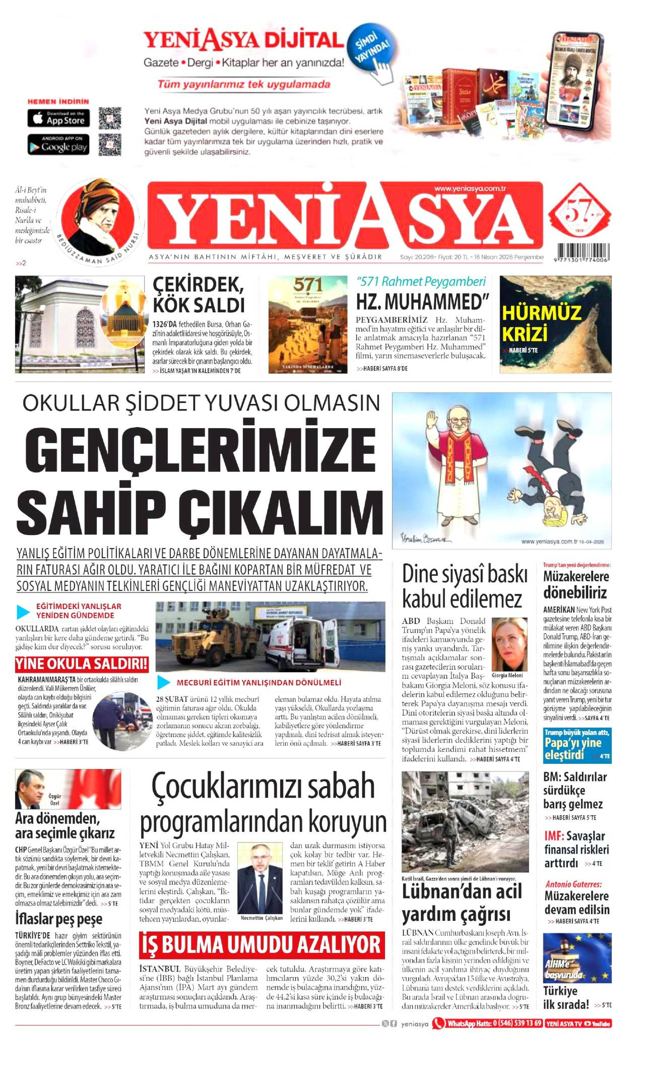 Yeni Asya Gazetesi Gazete Manşeti