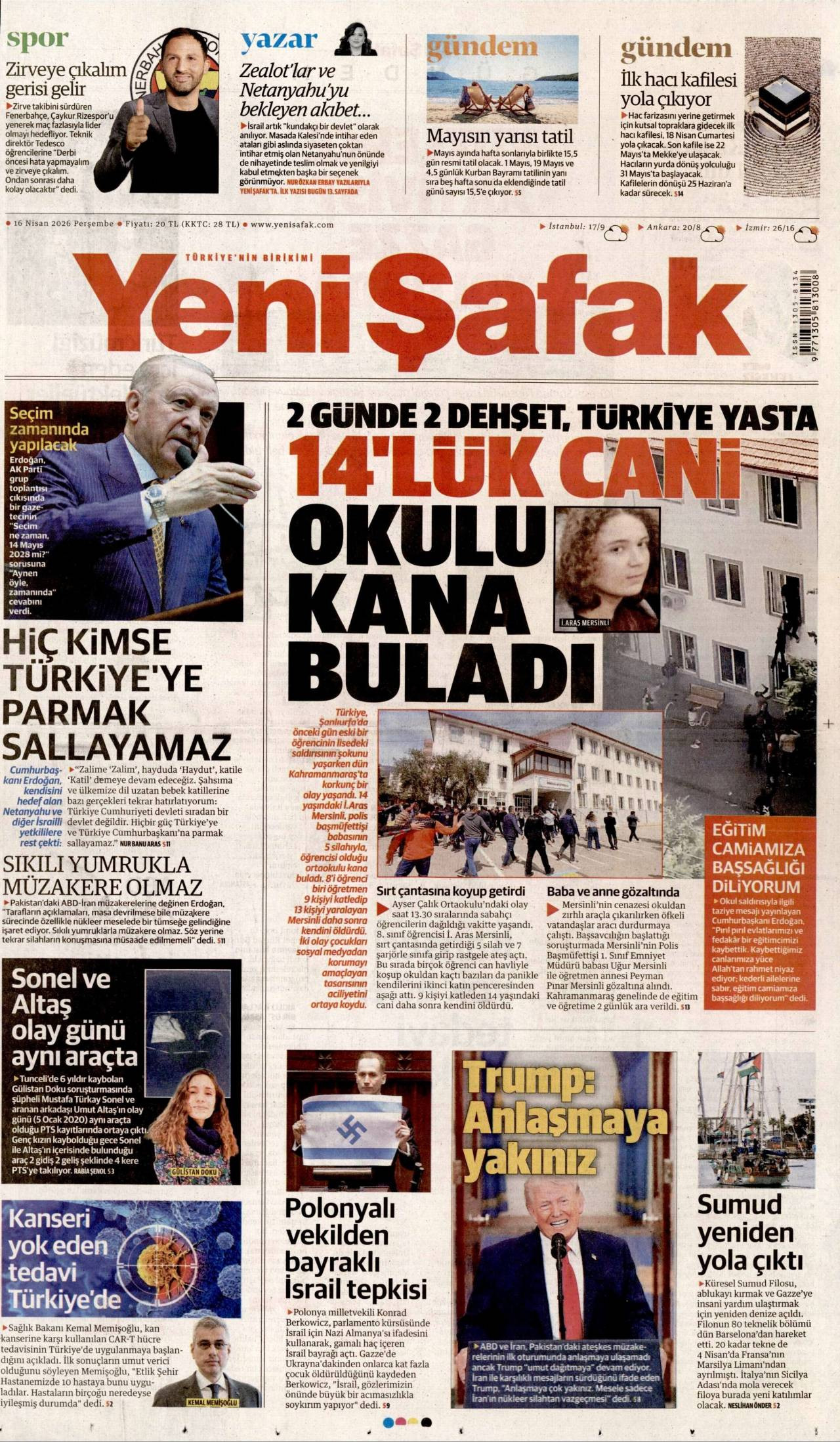 Yeni Şafak Gazetesi Gazete Manşeti