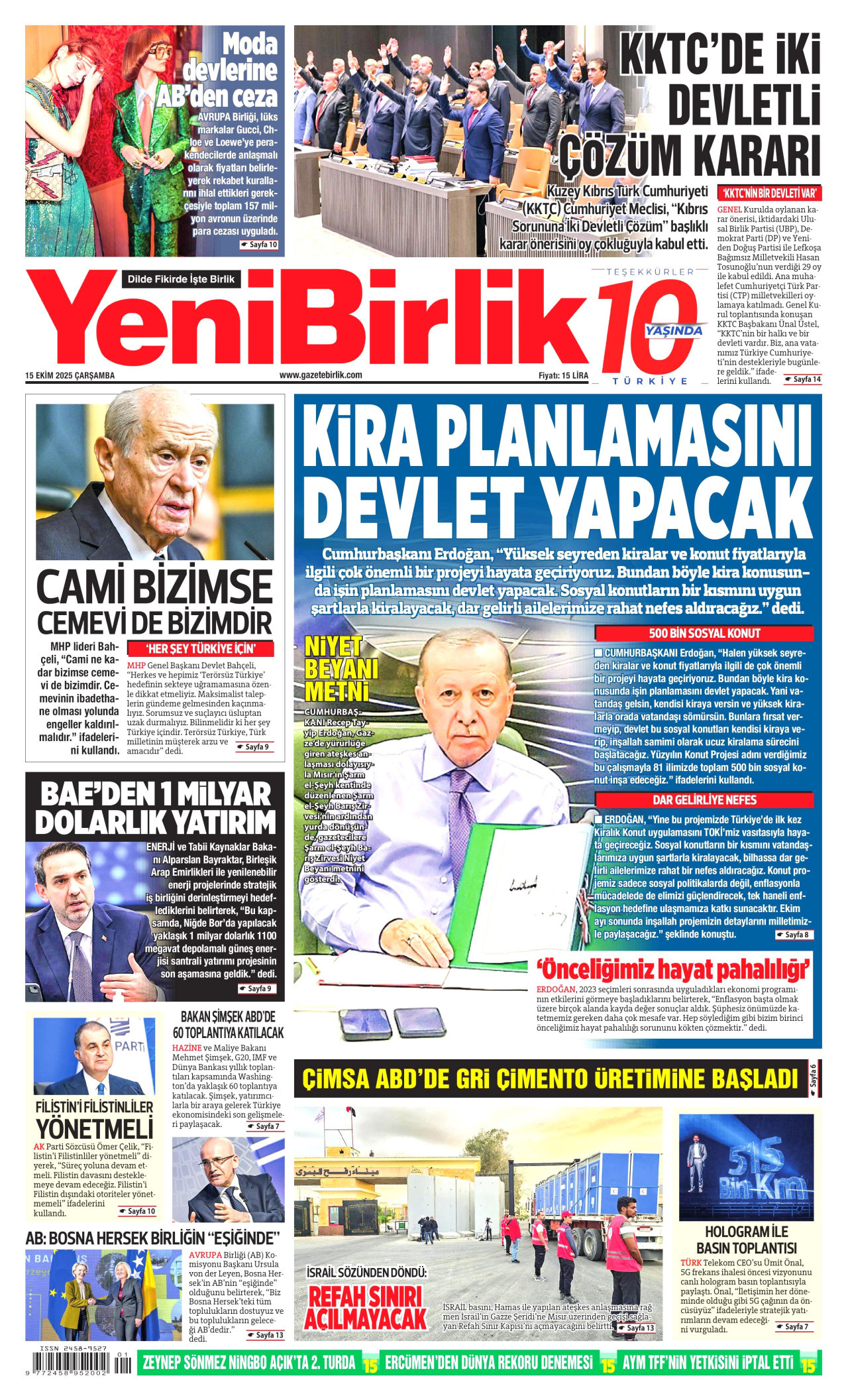 YENİBİRLİK Gazete Manşeti